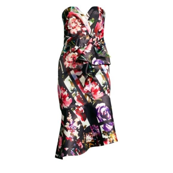NEW Parker Black Floral Strapless Wendy Midi Dress - Picture 5 of 12